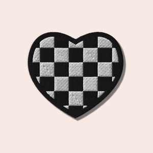 Checkered Heart Embroidered Patch | Iron Sew On Patch Embroidery Patch Checkered Print Checkered Patch Heart Embroidery Heart Checker Print
