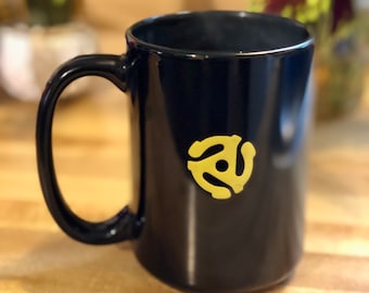 45rpm Record Adapter Mug: DJ Gift, Vinyl Collector, Coffee Lover