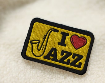 I Love Jazz Patch | Jazz Patch Iron On Patch Jazz Music Collectors Jazz Memorabilia Jazz Musician Gift Jazz Saxophone Player Gift