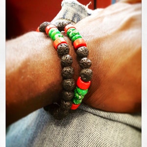 Men’s Red Black and Green Bracelet | Pan African Bracelet | African Beaded Bracelet for Men | African Jewelry for Men | Afrocentric Gift