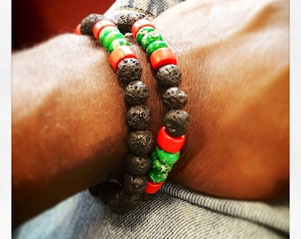 Men’s Red Black and Green Bracelet | Pan African Bracelet | African Beaded Bracelet for Men | African Jewelry for Men | Afrocentric Gift