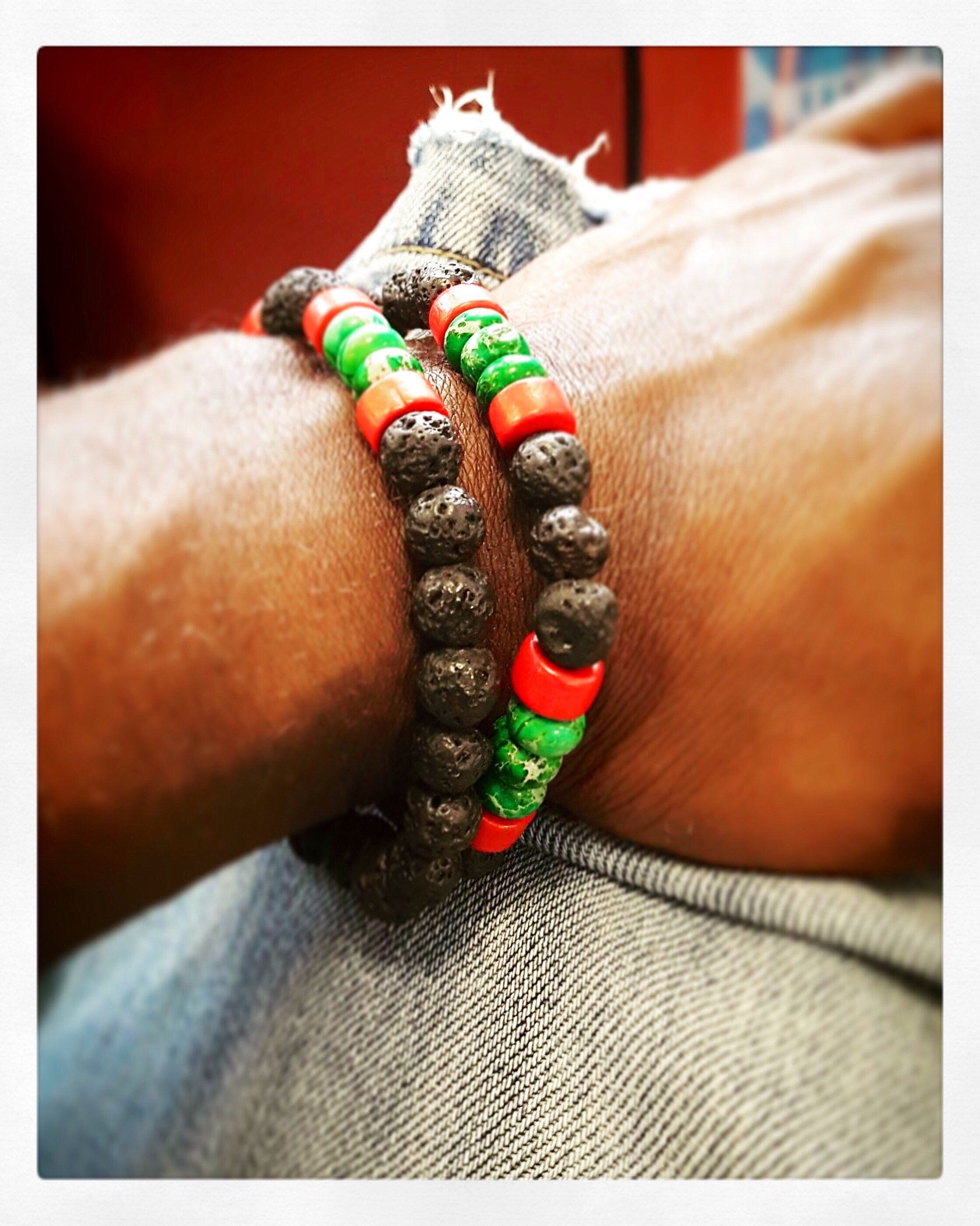 Mens Red Black and Green Bracelet Pan African Bracelet African