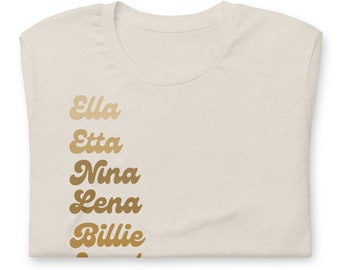 Jazz Liebhaber T-Shirt | Schwarzes Geschichtsmonat-T-Shirt | Frauen-Musik-Legenden | Jazz Diva Geschenk | Unisex Kurzarm TShirt | Musik-Lehrer-Geschenk