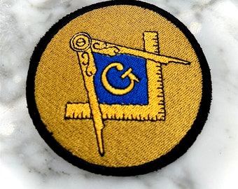 Mason Patch | Round Embroidered Masonic Emblem Patch | Masonic Gift | Gift for New Mason | DIY Sew-On Patch | Iron-On Patch for Jean Jacket