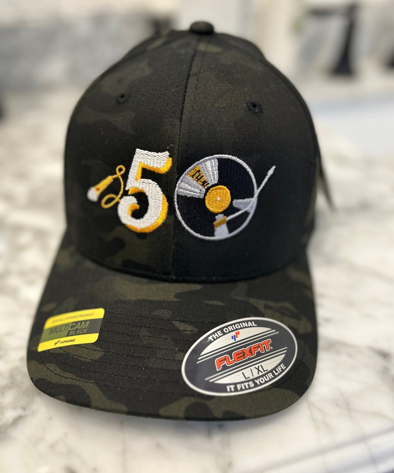 50 Years of Hip Hop Hat Embroidered Premium Twill Fitted Cap Hip Hop Streetwear Apparel DJ Gift Rap Hat 50 Years of Hip Hop Hat Camo image 9