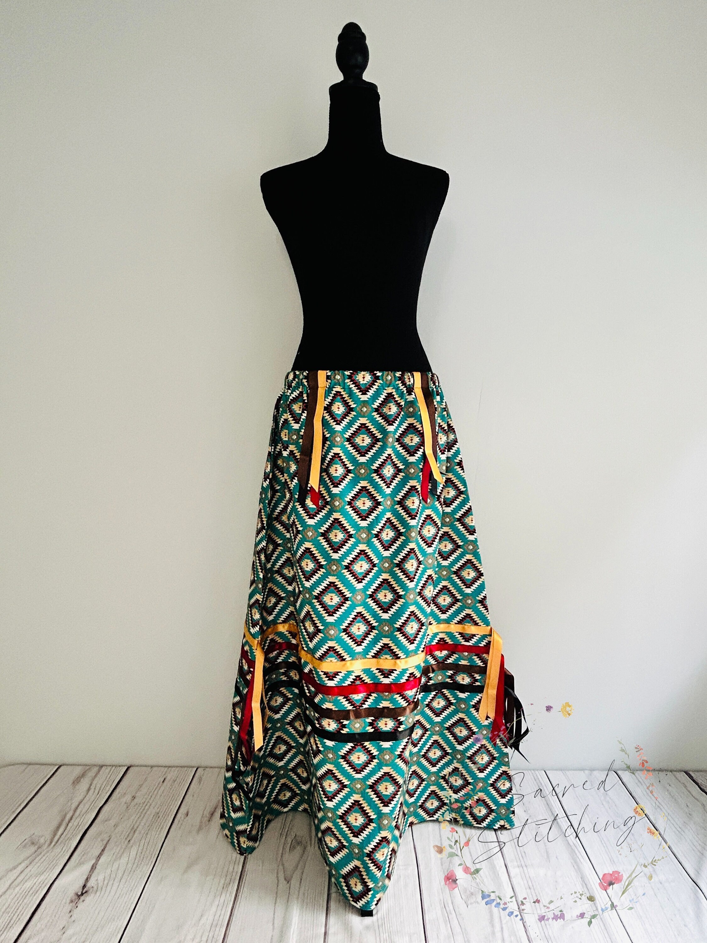 スカート Point Ribbon Banding Cotton Long Cancan A-Line Skirt 2COLOR RS1688 Ribbon Skirt– aboriginaldesignwear