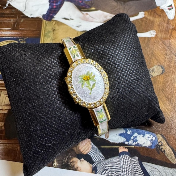 Rare Vintage Andre Mouche Quartz Watch Gold-plated Crystal Bangle