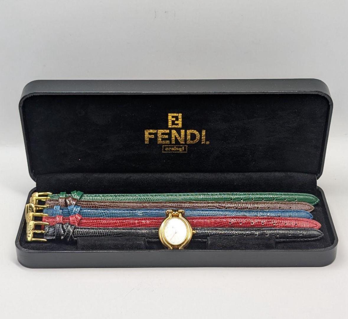 Fendi 640L Women's Vintage Watch Gold and Leather Straps Fendi 640L Women's Vintage Watch Gold and Leather Straps