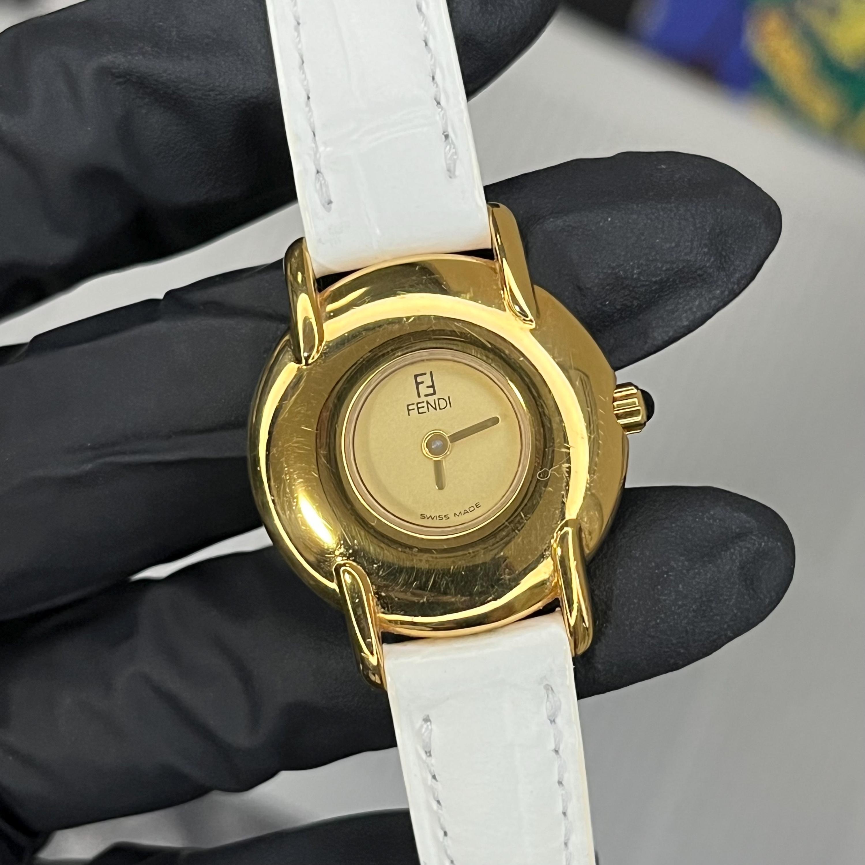 Fendi 400L Women's Vintage Watch Gold and White Face New Battery