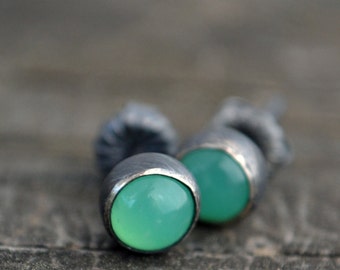 chrysoprase and sterling silver small stud earrings