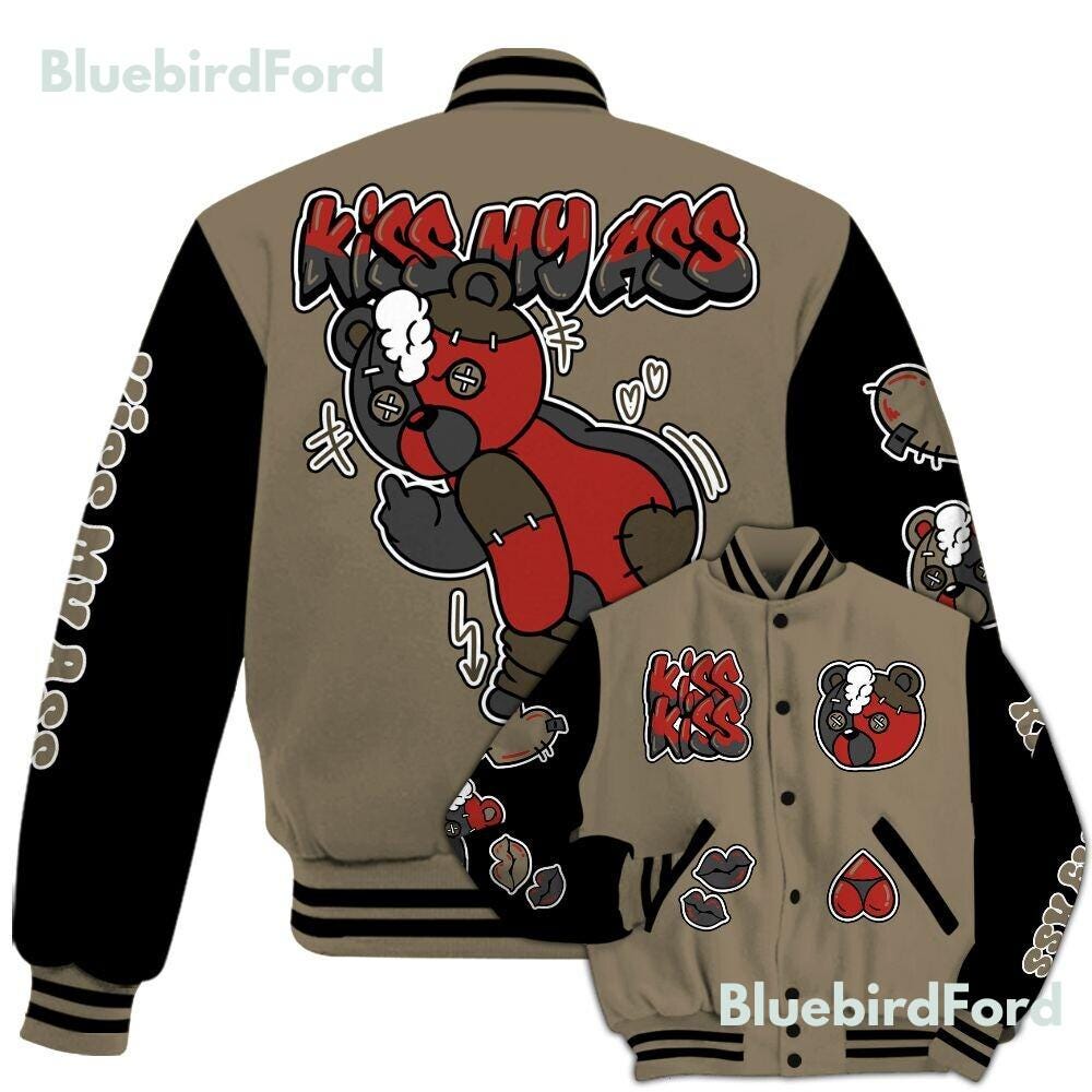 Discover Dunkare Olive 9s Baseball Varsity Jacket - Kiss My Hugz All Over Print Letterman Jackets