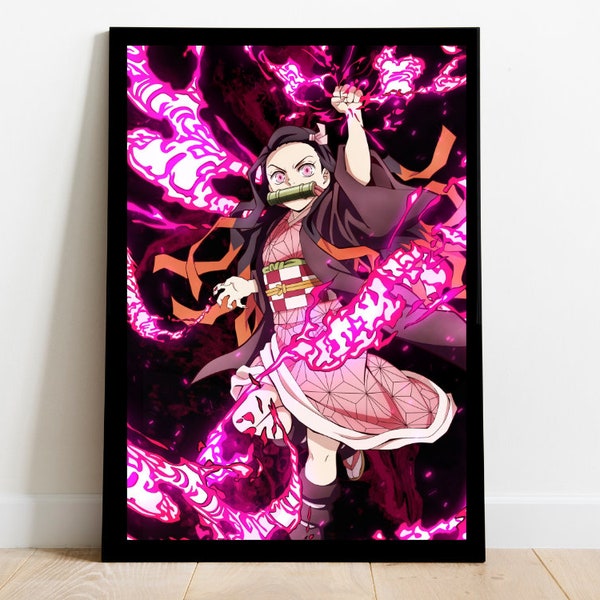 anime wall art, Nezuko from Demon Slayer, printable art, anime illustration, downloadable nezuko poster