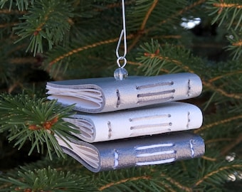 Silver / White Miniature Leather Book Ornament