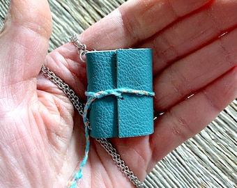 Turquoise Mini Leather Book Necklace