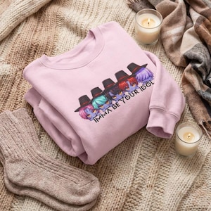 Bluza K-Pop Demon Hunters Saja Boys, okrągły kołnierzyk dla fanów Chibi Demon Form, bluza z tekstem Imma Be Your Idol, urocze, ciemne ubrania na co dzień