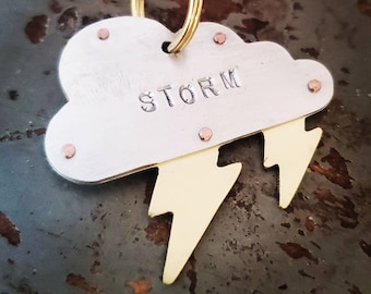 Cloud with lightning bolt pet tag