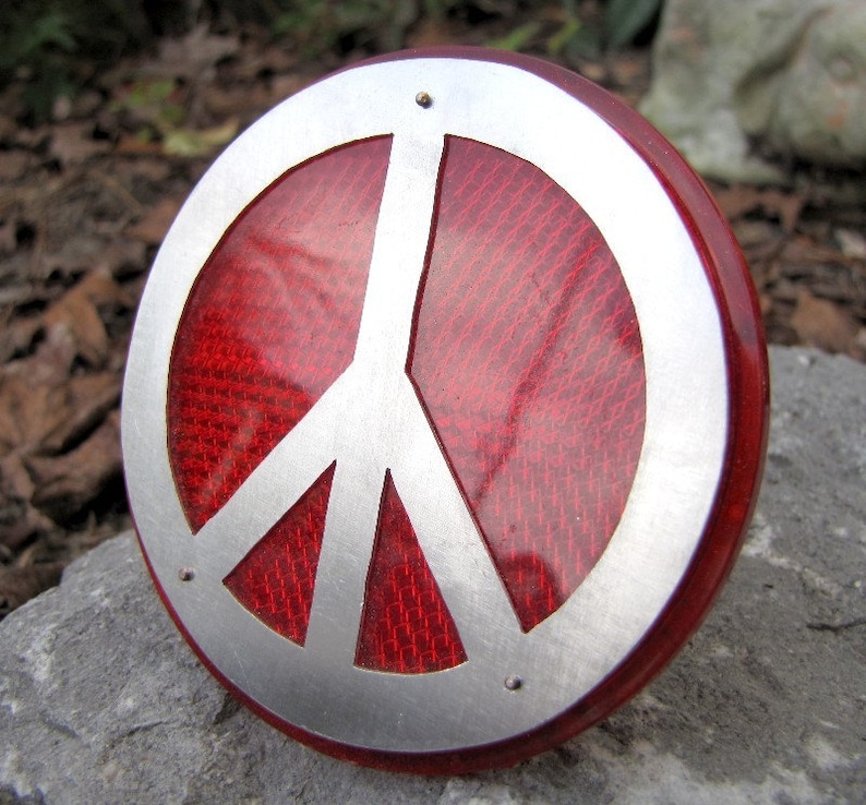 Red Bike Reflector, Lg Peace Sign image 1
