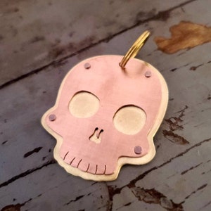 Skull Pet Tag copper on brass