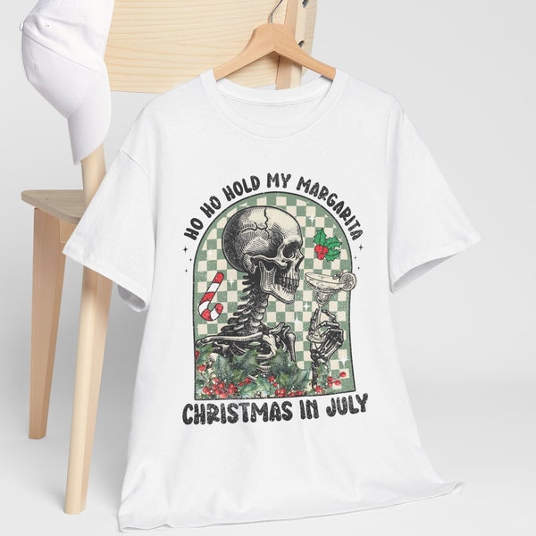 Christmas in July Skeleton Shirt, Ho Ho Hold My Margarita, Christmas Skeleton Shirt, Summer Christmas Tee, Xmas in July Shirt