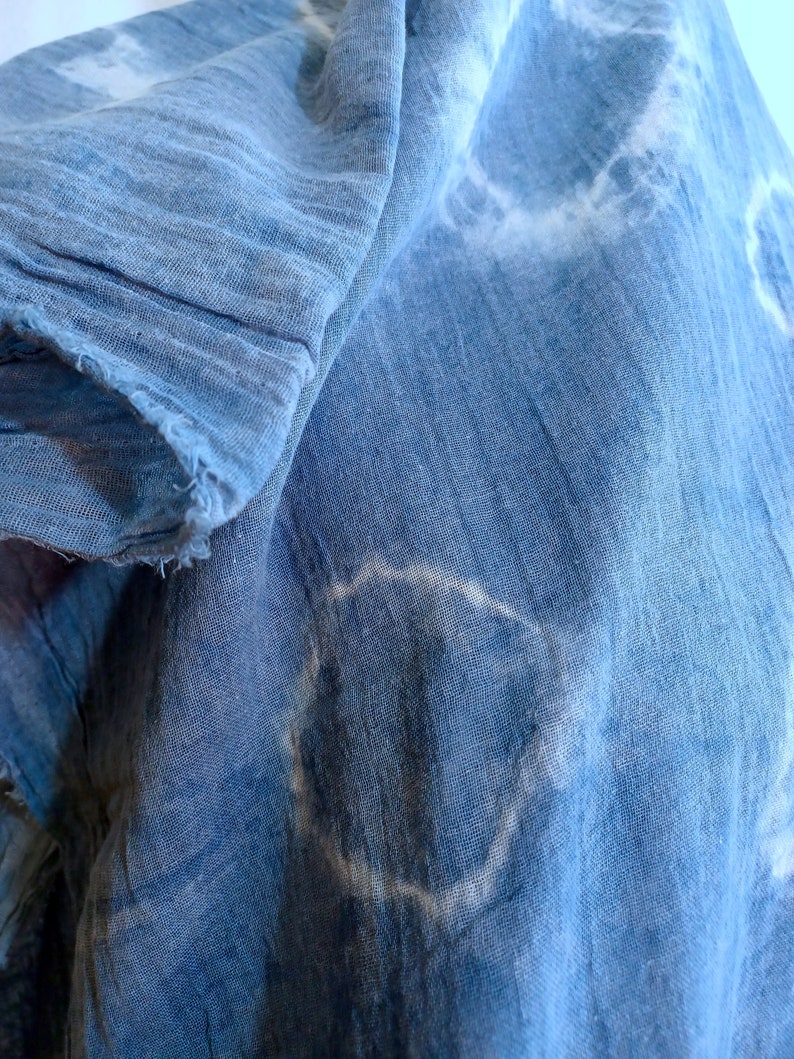 Cotton Gauze Shawl, Scarf Indigo Hand dyed image 9