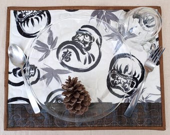 Japanese Fuku Daruma Quilted Placemats - Set of 4