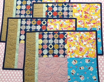 Japanese Characters Patchwork Quilted Placemats - Set of 4 - C