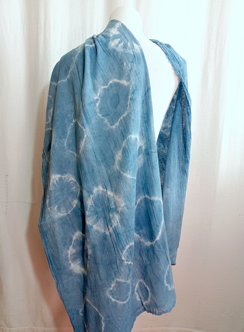 Cotton Gauze Shawl, Scarf Indigo Hand dyed image 6