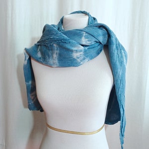 Cotton Gauze Shawl, Scarf Indigo Hand dyed image 4