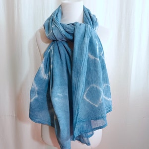 Cotton Gauze Shawl, Scarf Indigo Hand dyed image 1