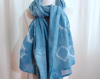 Cotton Gauze Shawl, Scarf - Indigo Hand dyed