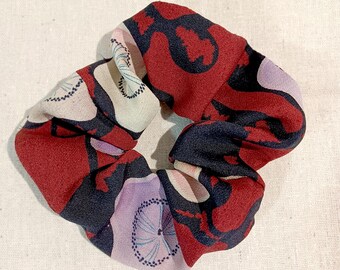Scrunchie, Syu syu, Hair band, Kimono silk, Dark red, Poppy flowers