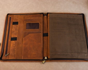 Personalized Portfolio Premium Leather with Zipper Closure, Elegant Business Gift for Clients, Engraved Logo Option Available