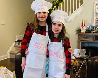 Kids Personalized Apron and Chef's Hat, Kids Birthday Apron Set, Child's Embroidered Apron and Hat