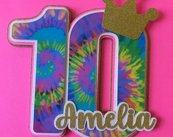 Cake Topper...Tie Dye Cake Topper...Tie Dye Birthday Number...Tie Dye Party...80s Party...Girl Cake Topper Number...Rainbow Birthday Number