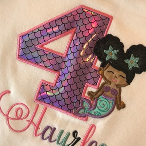African American Mermaid Birthday Shirt, Girl's Afro Puffs Mermaid Birthday Shirt, Beach Birthday, Ocean Birthday, Mermaid Party Shirt image 4