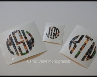 2 inch CAMO Camouflage Vinyl MONOGRAM.......So Unique and Cute..Preppy....Hunting....Fishing...Gun