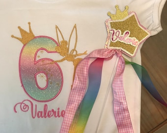 Fairy Birthday Shirt, Girl's Fairy Birthday Shirt,  Custom Birthday Number Applique Embroidery Shirt, Fairy Party Shirt, Fairy Wand