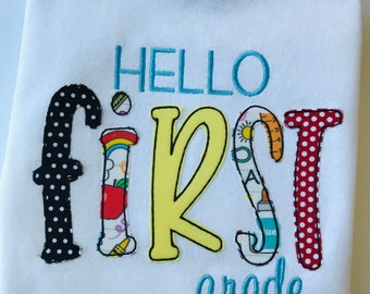 Hello First Grade Shirt, Back to School Tee, First Grade Shirt, First Day of School, First Grader, Firstie Tee, First Grader