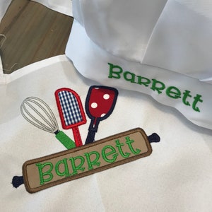 Kids Personalized Apron or Apron and Chef's Hat, Little Baker, Kids Apron Set, Child's Embroidered Apron image 9