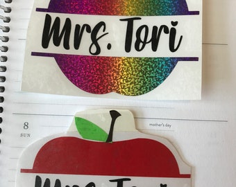 Apple Monogram Teacher Decal Sticker, Car Decal, Classroom Decal, Teacher Gift, Back To School, Personalized Teacher Decal, Teacher