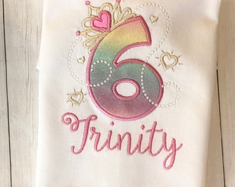 Princess Birthday Shirt, Princess Party, Girl's Princess Birthday Shirt, 1st, 2nd, 3rd, 4th, 5th, 6th, 7th, 8th Birthday, Princess Crown
