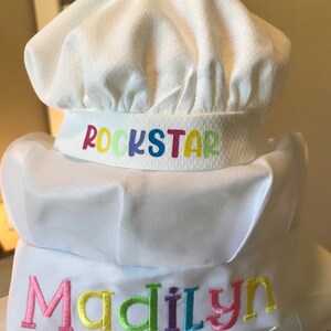 Birthday Girl and Doll Apron and Chef's Hat Set, Dress Up Apron, Rainbow, Little Baker, Kids Apron Set, Child's Embroidered Apron Hat, Chef image 7