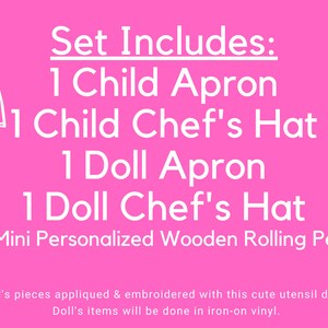 Birthday Girl and Doll Apron and Chef's Hat Set, Dress Up Apron, Rainbow, Little Baker, Kids Apron Set, Child's Embroidered Apron Hat, Chef image 3