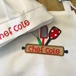 Kids Personalized Apron or Apron and Chef's Hat, Little Baker, Kids Apron Set, Child's Embroidered Apron image 1