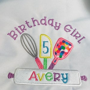 Birthday Girl and Doll Apron and Chef's Hat Set, Dress Up Apron, Rainbow, Little Baker, Kids Apron Set, Child's Embroidered Apron Hat, Chef image 6