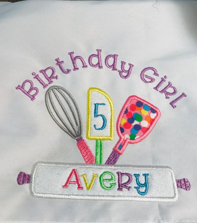Birthday Girl and Doll Apron and Chef's Hat Set, Dress Up Apron, Rainbow, Little Baker, Kids Apron Set, Child's Embroidered Apron Hat, Chef image 6