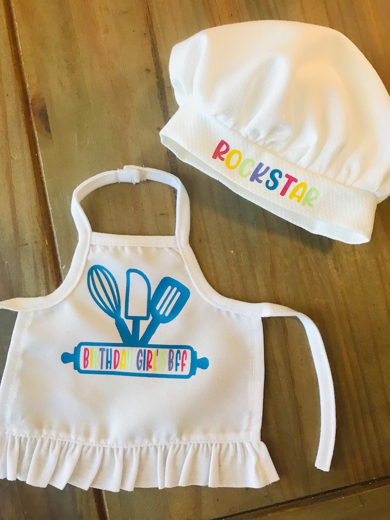 Birthday Girl and Doll Apron and Chef's Hat Set, Dress Up Apron, Rainbow, Little Baker, Kids Apron Set, Child's Embroidered Apron Hat, Chef image 4