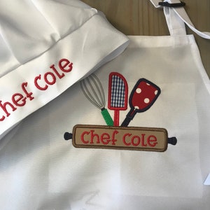 Kids Personalized Apron or Apron and Chef's Hat, Little Baker, Kids Apron Set, Child's Embroidered Apron image 7