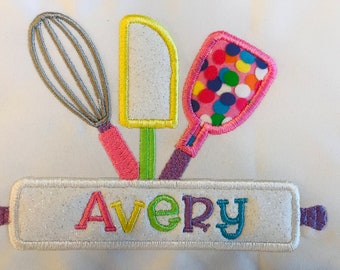 RUSH Kids Personalized Apron, Chef's Hat,  Rainbow Text, Little Baker, Kids Apron Set, Child's Embroidered Apron and Hat