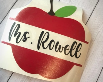 Apple Monogram Teacher Decal Sticker, Car Decal, Classroom Decal, Teacher Gift, Back To School, Personalized Teacher Decal, Teacher